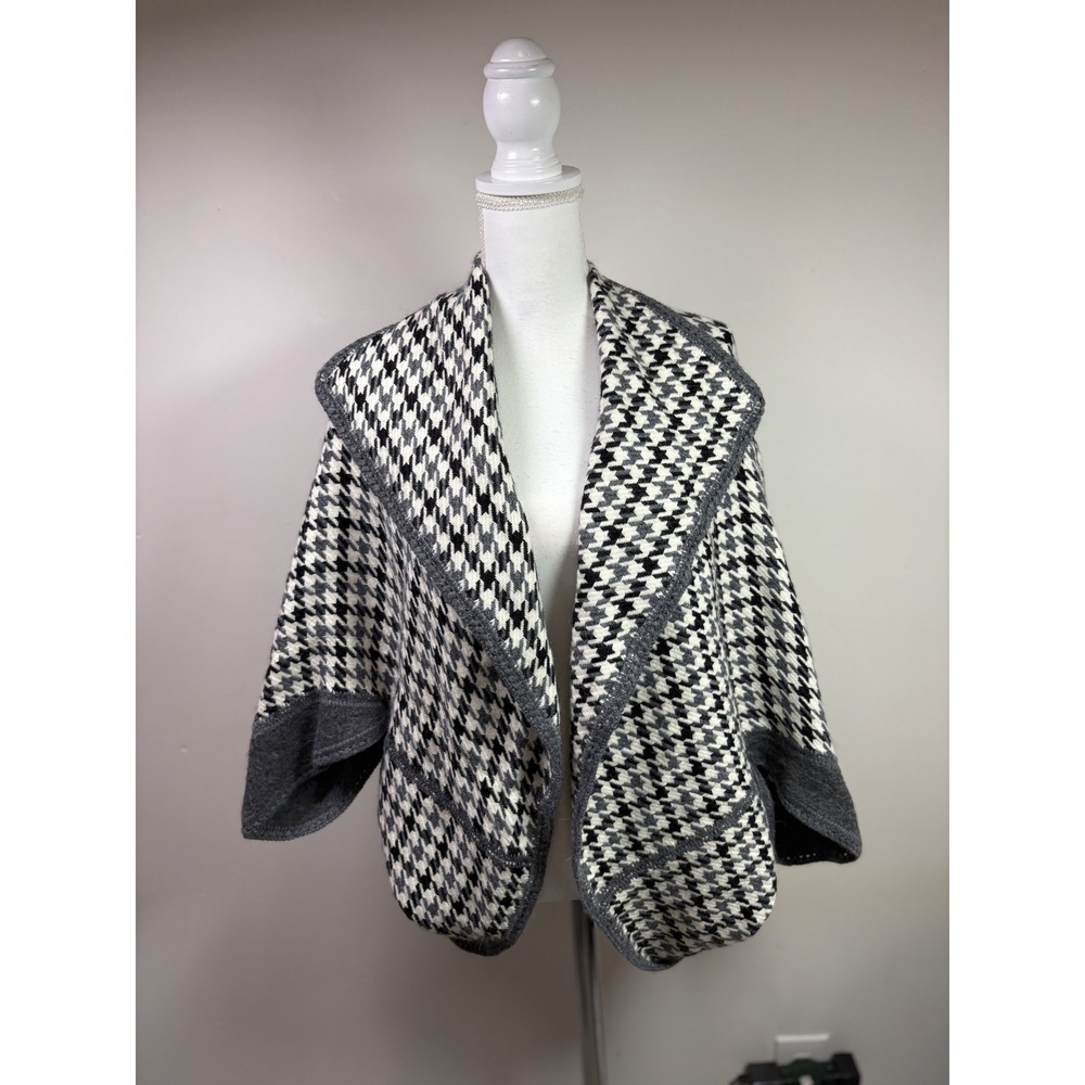 Inka Line 100% Alpaca Wool Houndstooth Open Front Draped Cape Cardigan Sweater